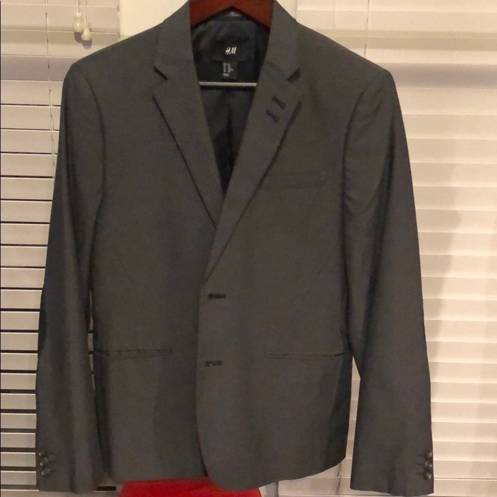 H&M dark grey blazer with black elbow patch
